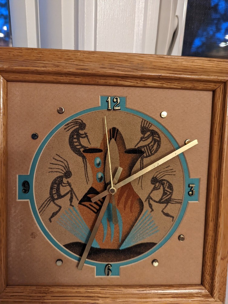 South West Sand Art Kokopeli Wall Clock Wood Frame Read
