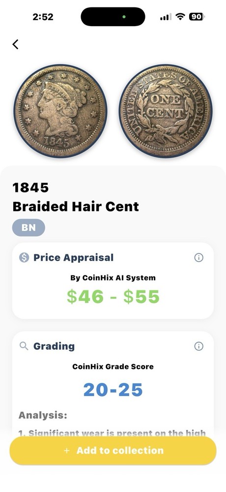 1845 Braided Hair large cent. Nice XF