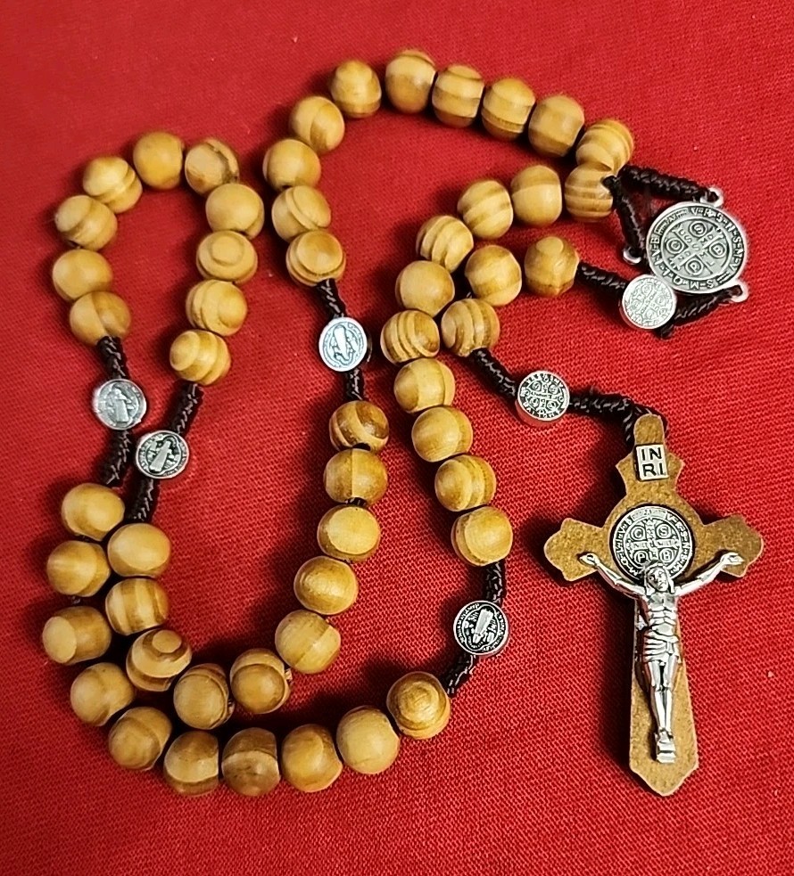 BLESSED CATHOLIC Rosary  Olive Wood and  Saint BENEDICT Cross FREE SHIPPING