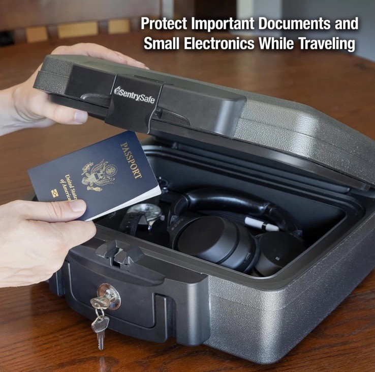 SentrySafe Fireproof and Waterproof Safe, Black Portable Lock Box with Key Lock