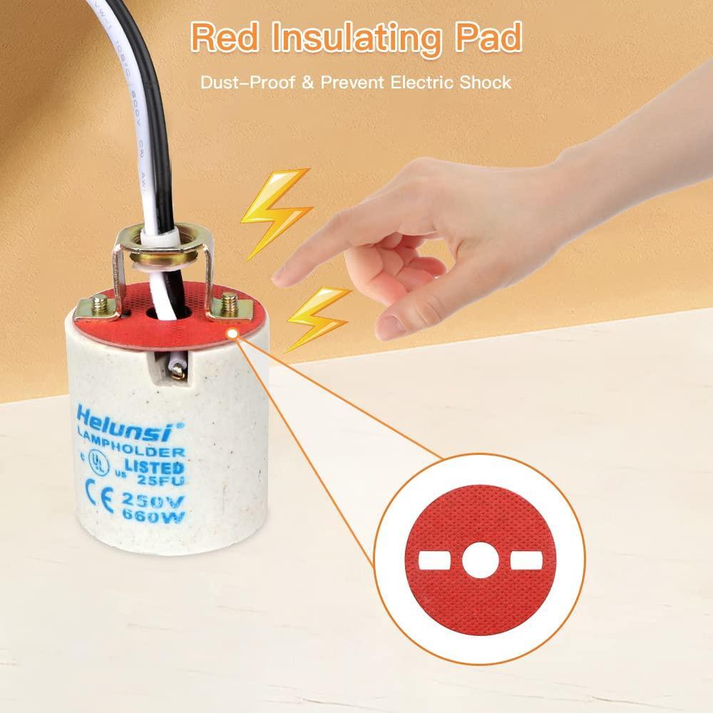 Ceramic E26 Medium Socket Holder Lamp Fixture with 18-AWG Wire