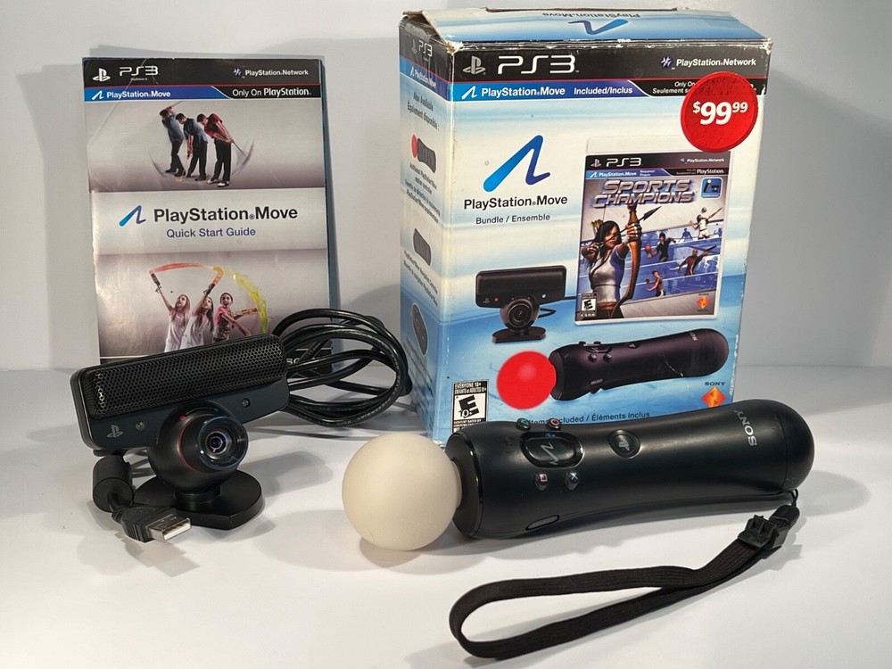 PS3 Playstation Move Bundle With Original Box - Controller, Camera, And Cable