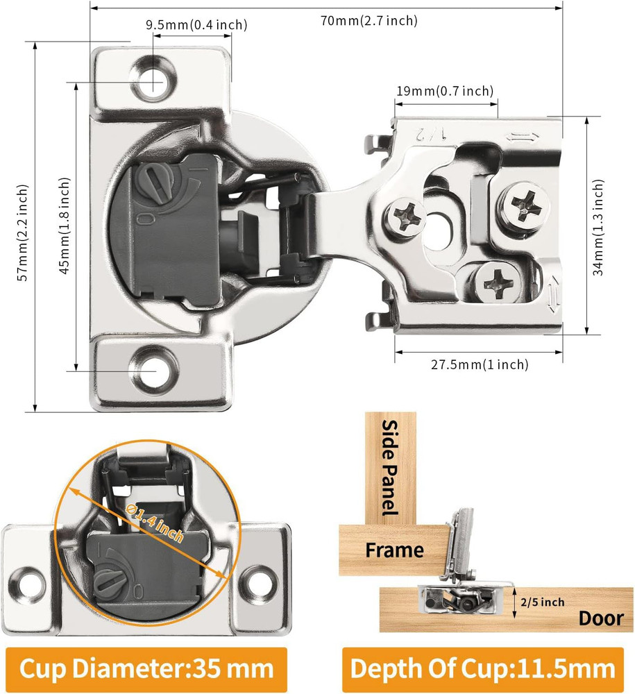 30 Pack 1/2" Overlay 4D Soft Close Concealed Hinges for Face Frame Door, Adjusta