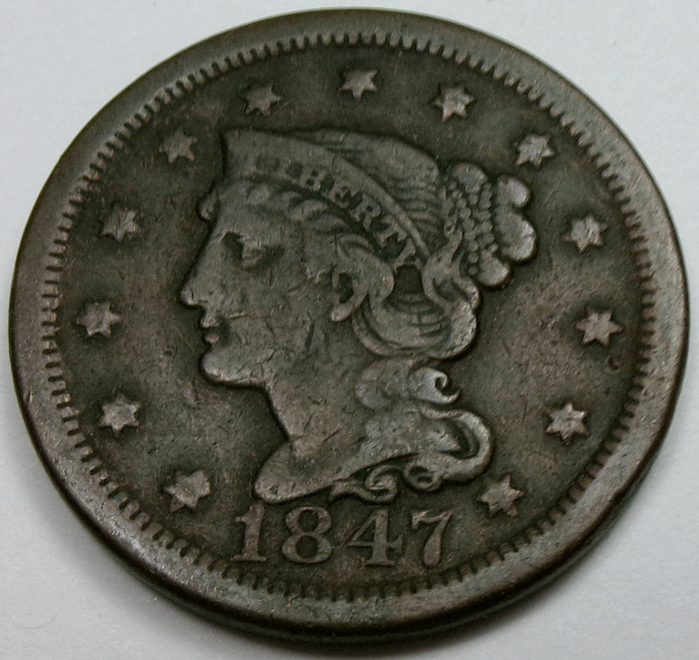 1847 Braided Hair Large 1¢ Cent