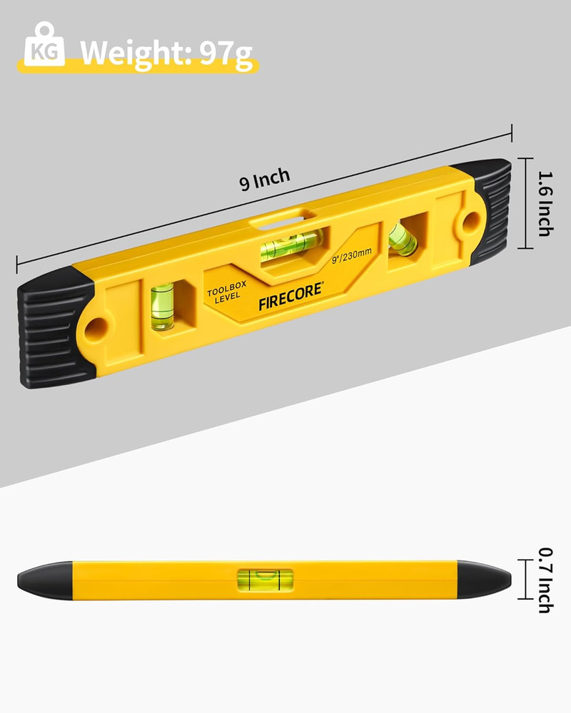 Torpedo Level Magnetic, 9 Inch Shockproof Small Leveler Tool with 3 Bubble Spir