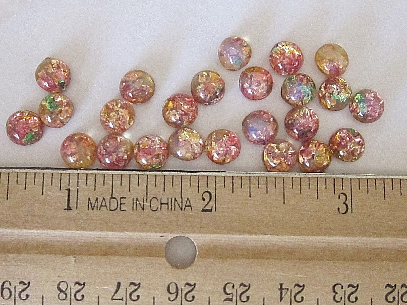 24pc VTG GLASS FIRE OPAL 7mm JAPAN CAB FLAT BACK LOT STONE JEWELRY REPAIR CRAFTS