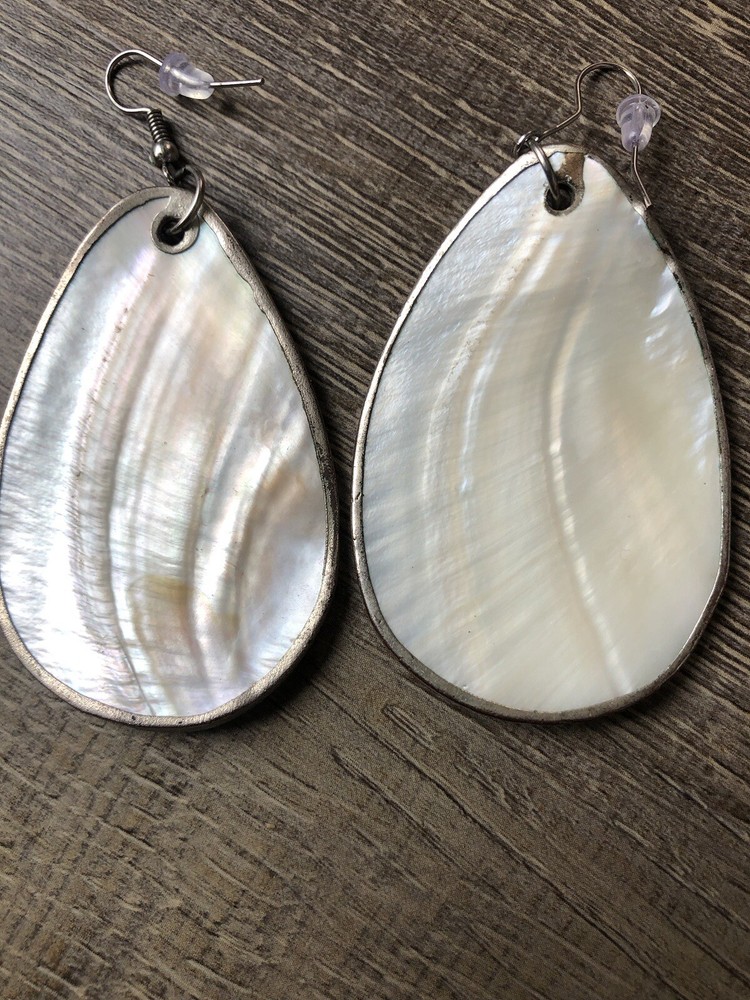 White Shell tear drop dangle artisan made earrings