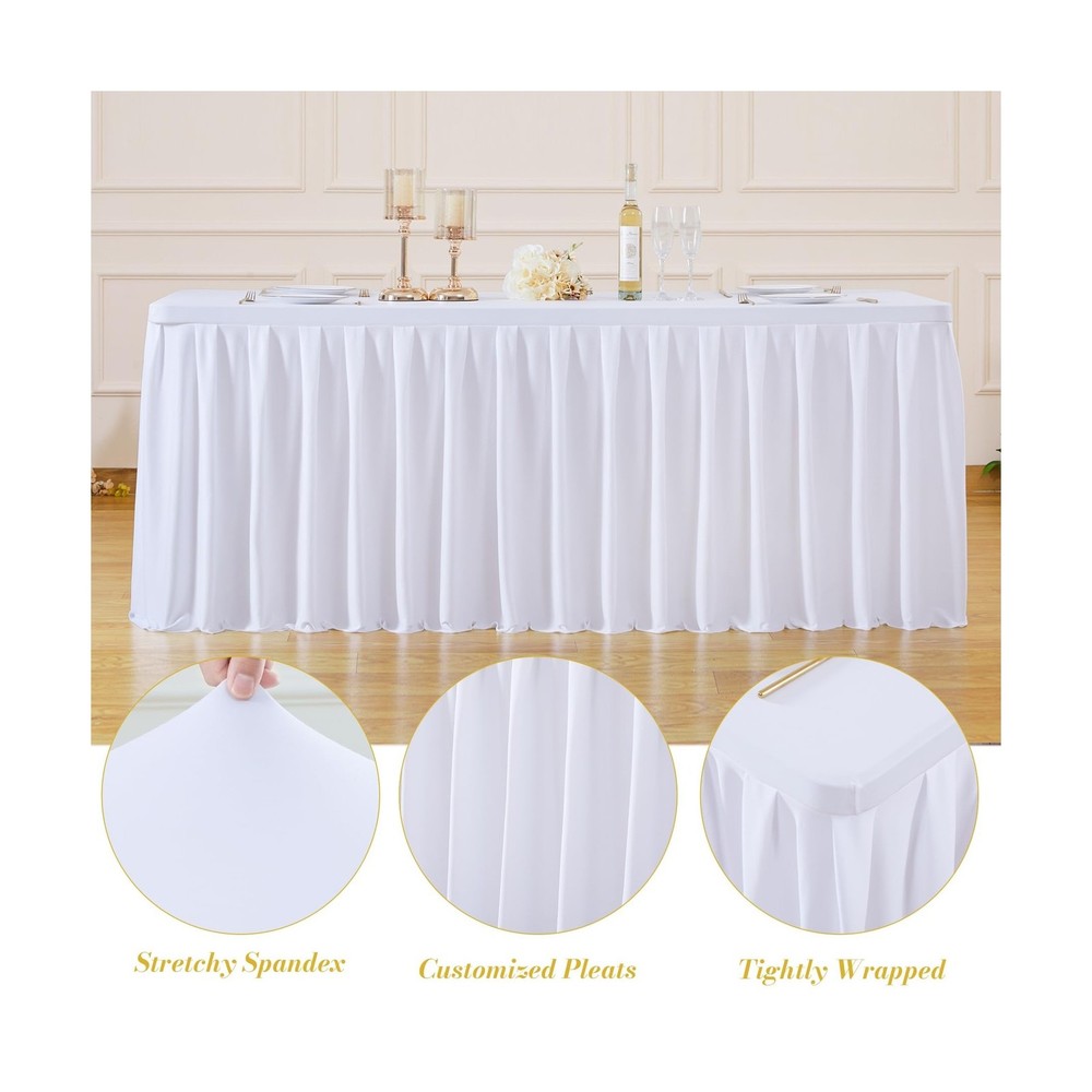 8 Pack White Rectangle Tablecloth 8 FT Stretch Spandex Fitted Table Cloth for...