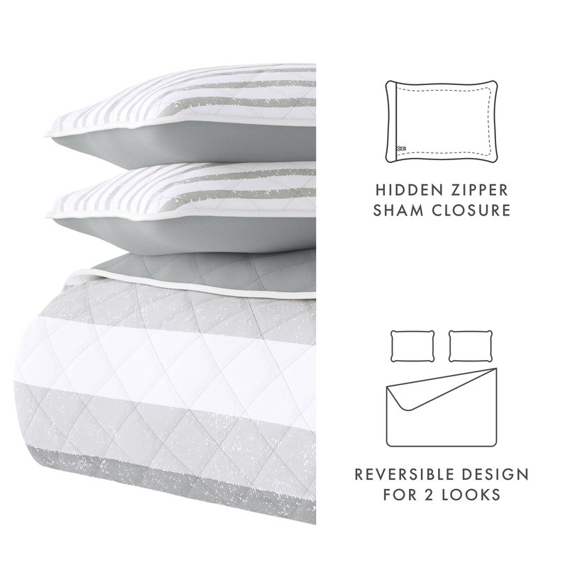 Soft Quilted Coverlet Set Hypoallergenic Reversible Down Alternative Microfiber