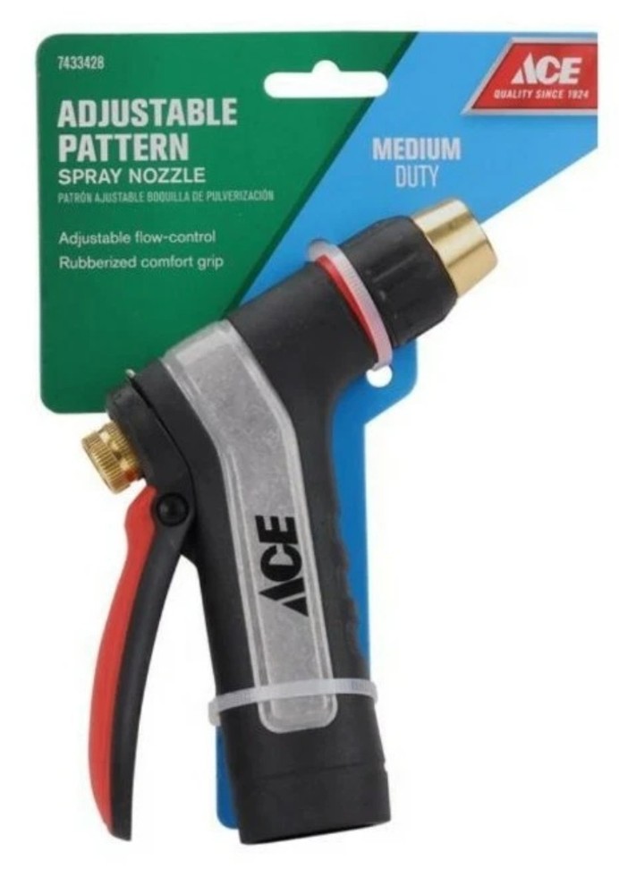 Ace Rubberized Grip Adjustable Pattern  Spray Metal Hose Nozzle