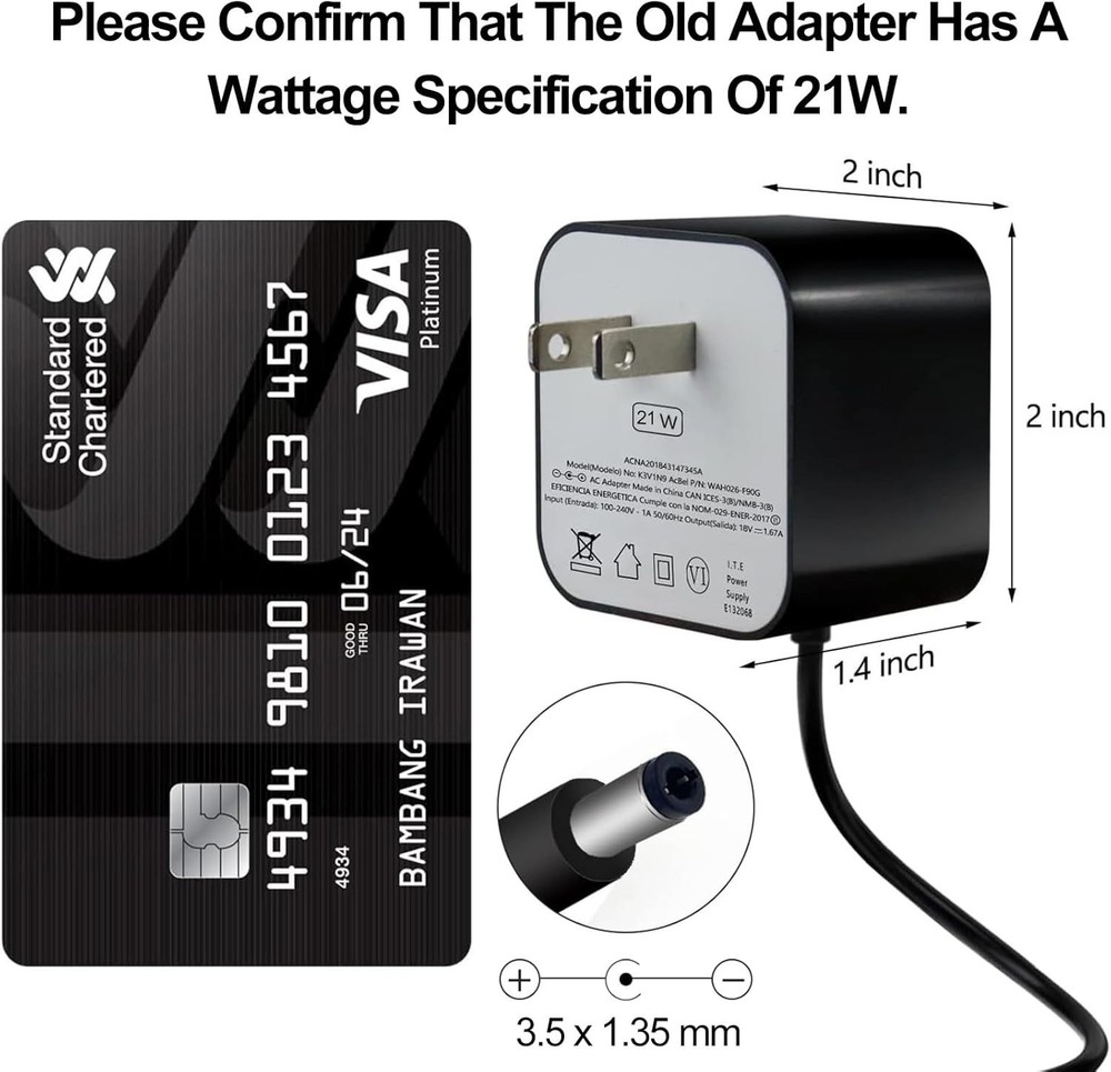21W Power Adapter for Echo 1st & 2nd Generation, Echo Show 1st Gen, Echo Plus...