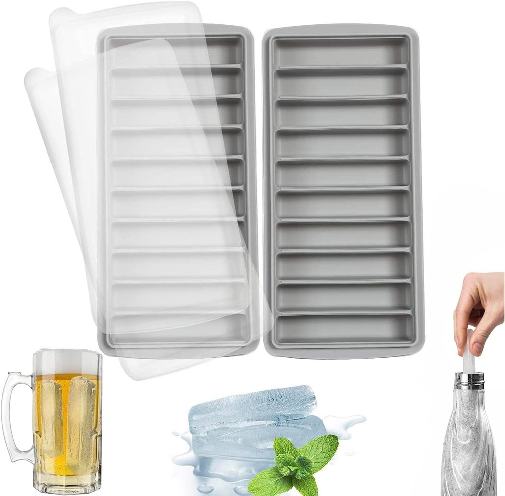 LMo Ice Cube Tray, Long Ice Sti Tray Silicone with Lid, Rectangular