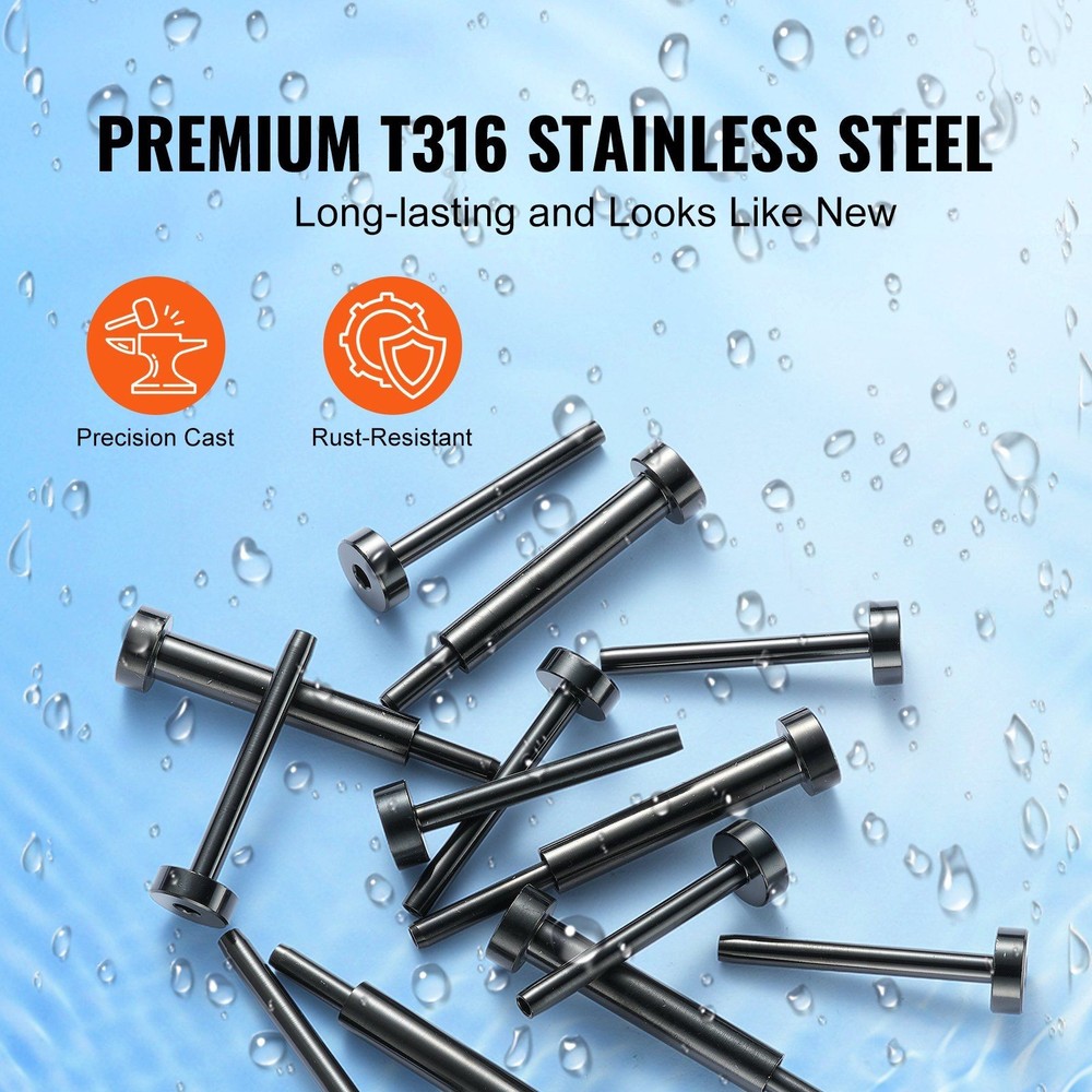 40 Pack 1/8in T316 SS Cable Railing Stud and Receiver Kit Black Surface