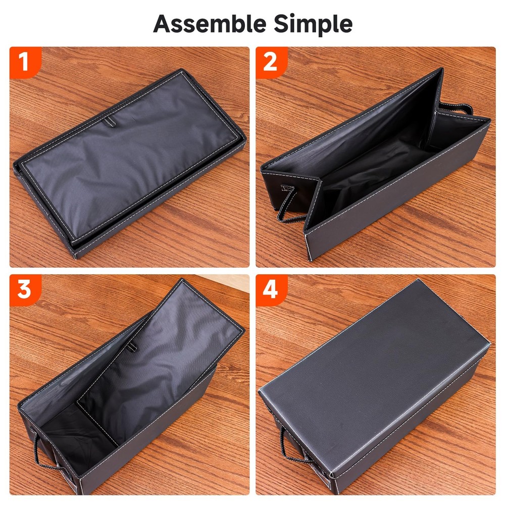 2 PCS Black Faux Leather DVD Storage Box Case Lid Shelf Organizer Stackable