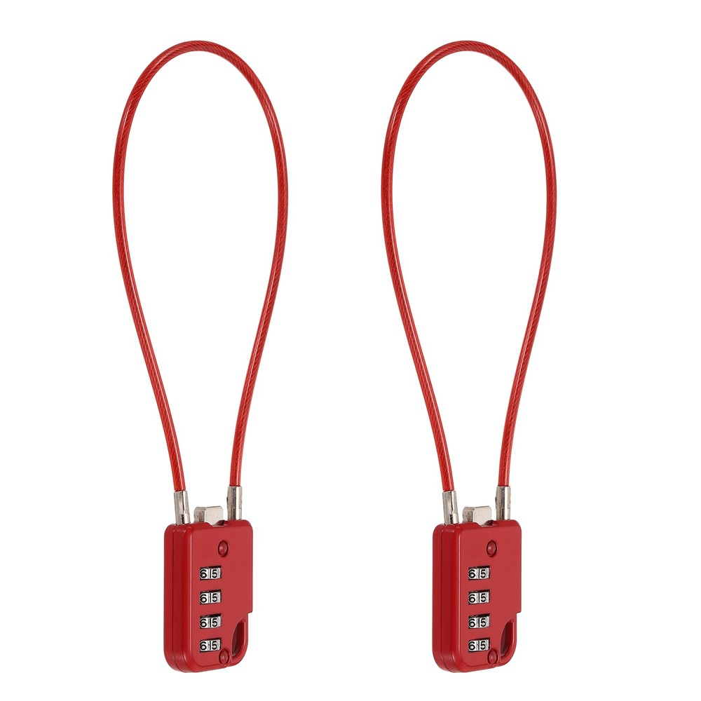 2-Pack Combination Padlock, 4 Digit 12 in Cable Luggage Lock [Red]