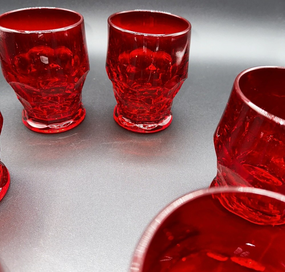 Vintage Glasses Honey Comb Pattern by Viking (6) Ruby Red