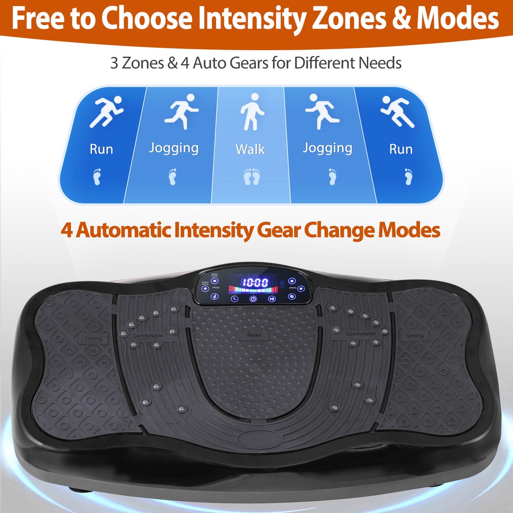 Full Body Workout Vibration Platform Machine wi/ Loop Bands Remote Control Black