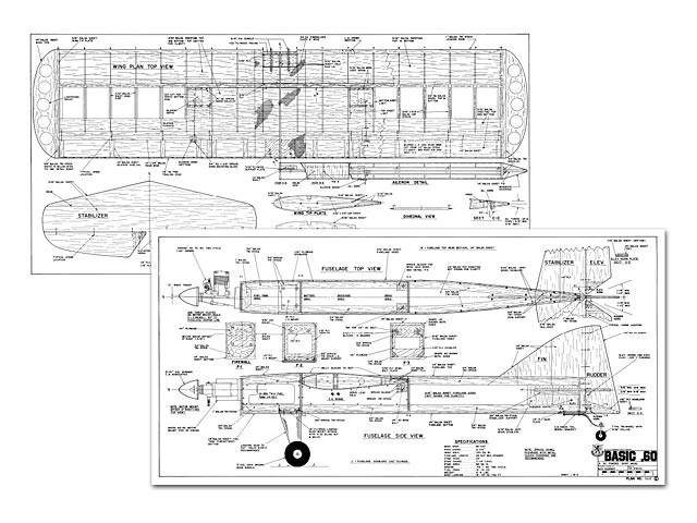 Basic 60 Sport Model 58" WS RC Model Airplane Plans Templates PDF on USB
