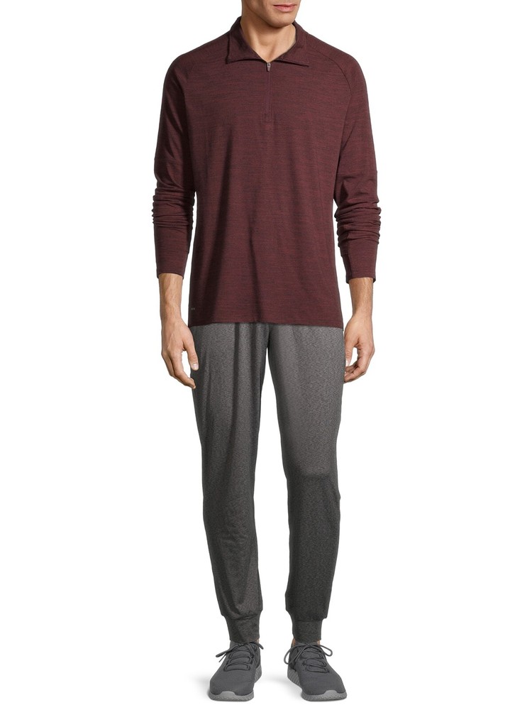 Athletic Works Men's Active Quarter-Zip Pullover, Red Heather, Small (34-36)