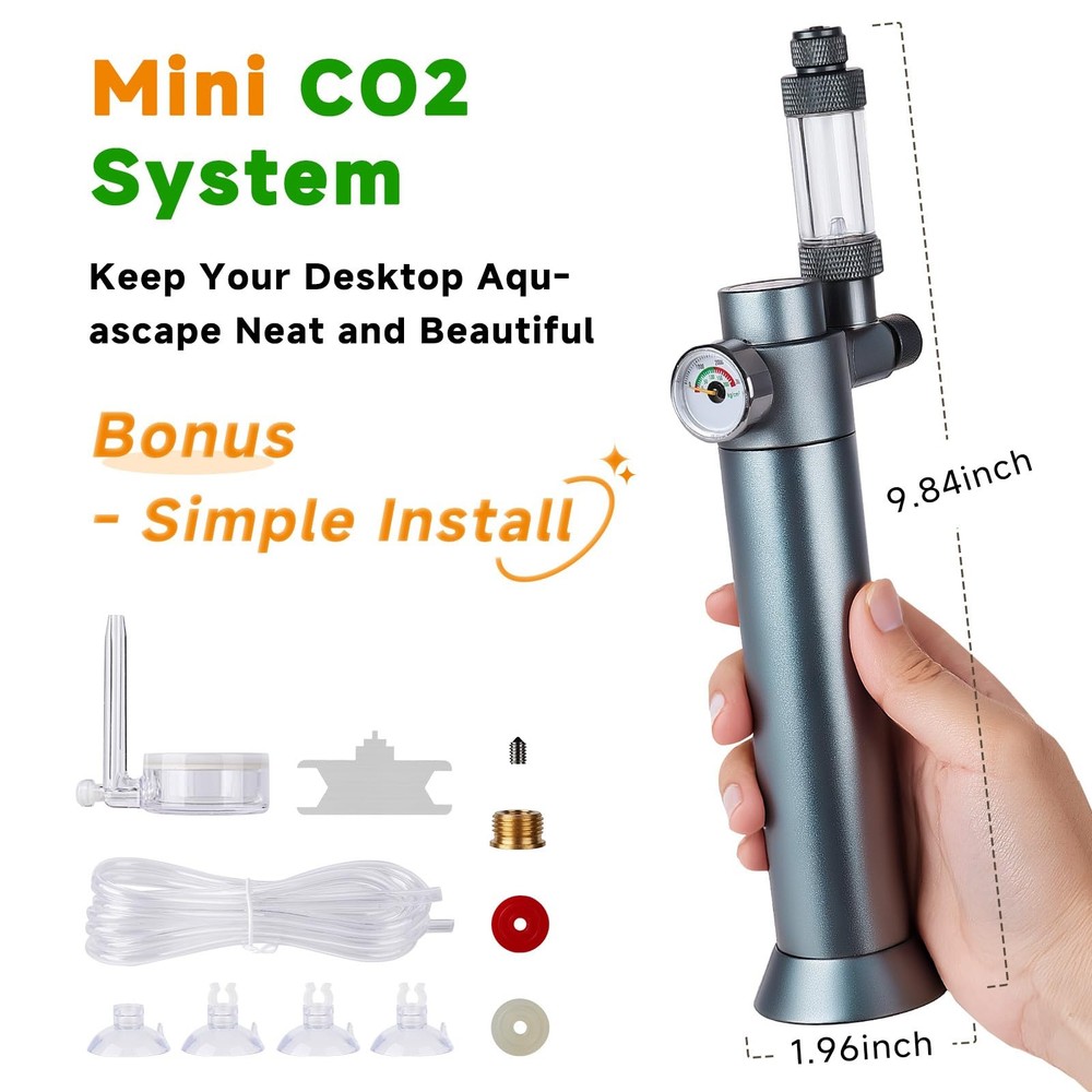 Complete Aquarium CO2 System, Desktop Regulator with 45g silver grey