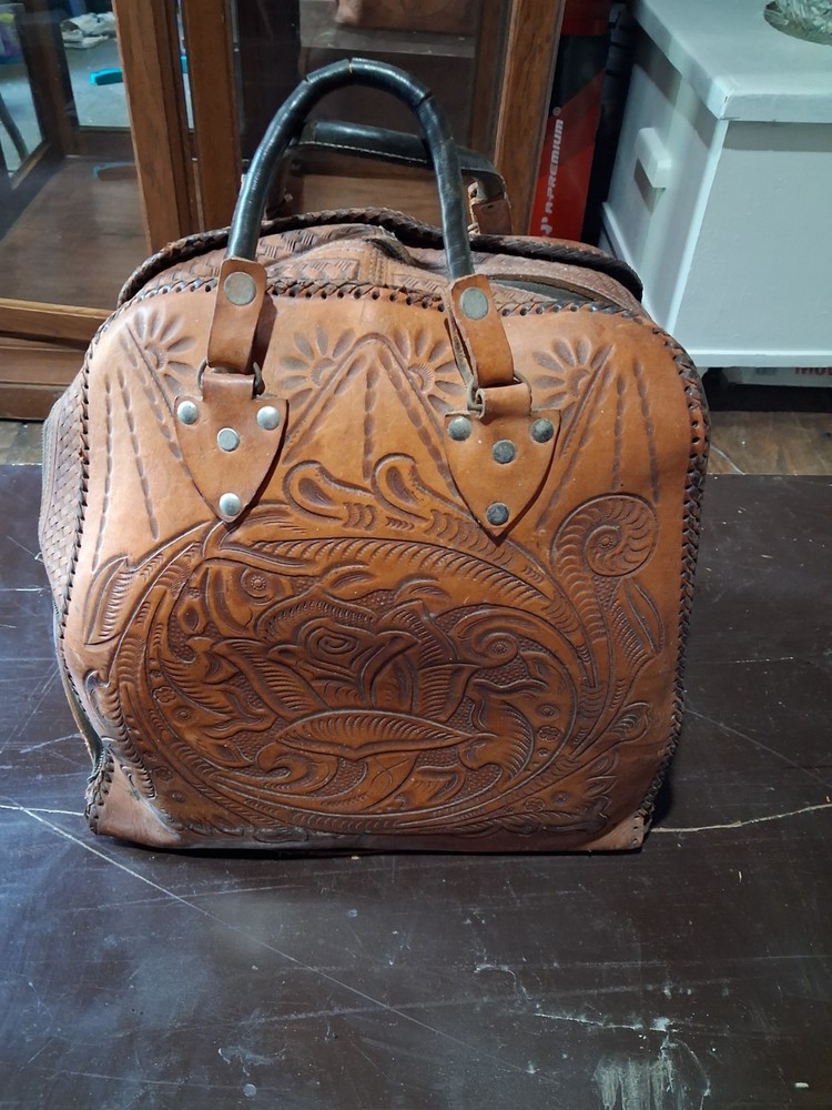 VTG Hand tooled leather bowling bag from Springfield MO