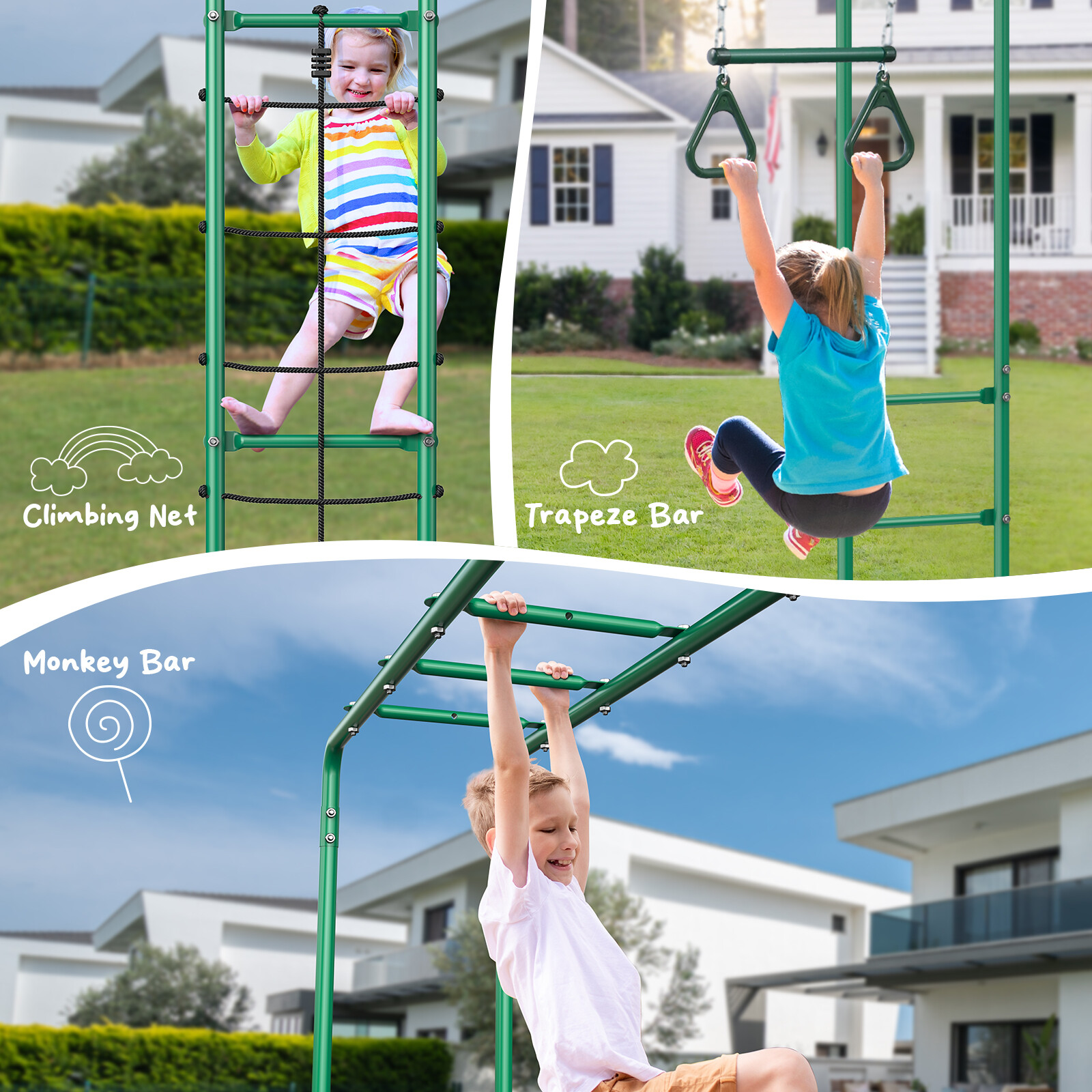 550lbs Metal Swing Set for Kids Playground Set Outdoor Backyard Play Heavy Duty