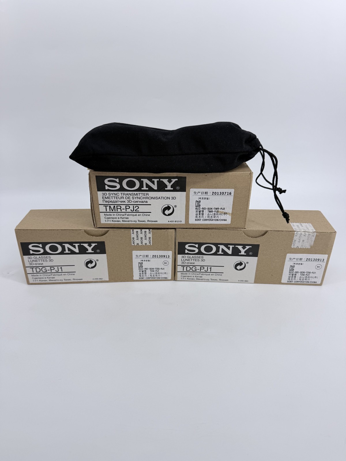 Sony 3D Active Shutter Glasses Set of 3 with Transmitter | TDG-PJ1 with Dust Bag