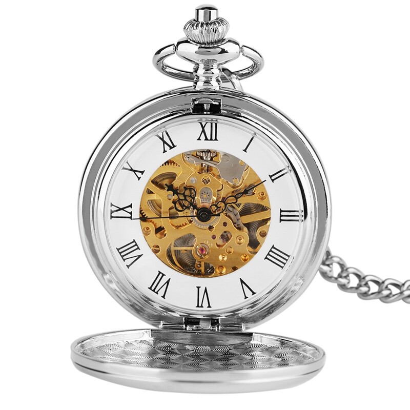 Men's Mechanical Pocket Watch Vintage Bronze with Pendant Chain Christams Gifts