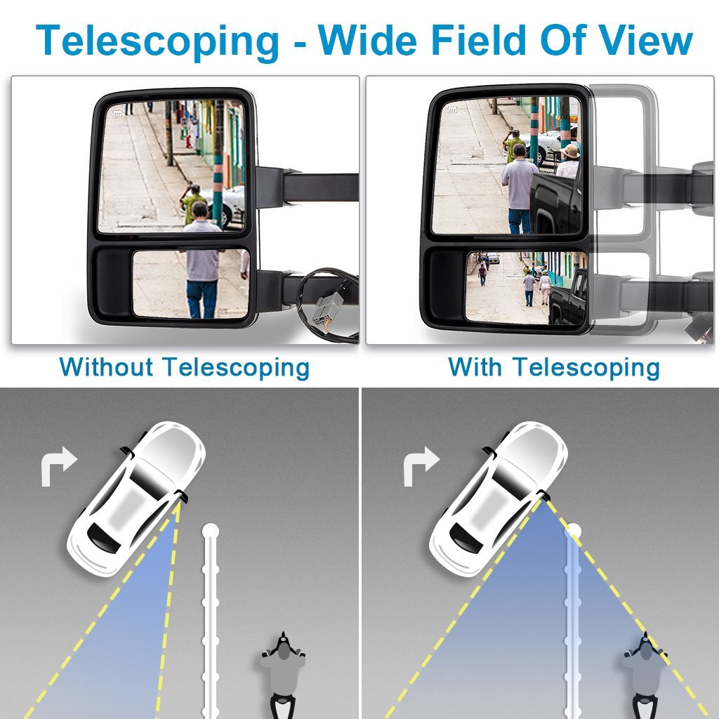 For 99-07 Ford F250-F550 Super Duty Chrome Tow Mirrors Power Heated Smoke Signal