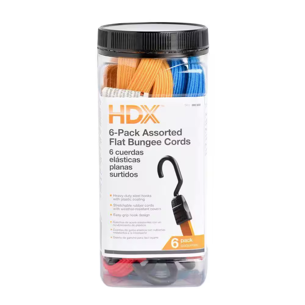 Flat Bungee Cord Assortment (6-Piece)