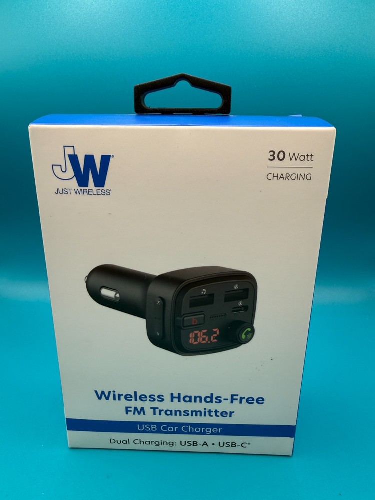 Just Wireless FM Transmitter with USB-C and USB-A Charging Port  - NEW  BLK