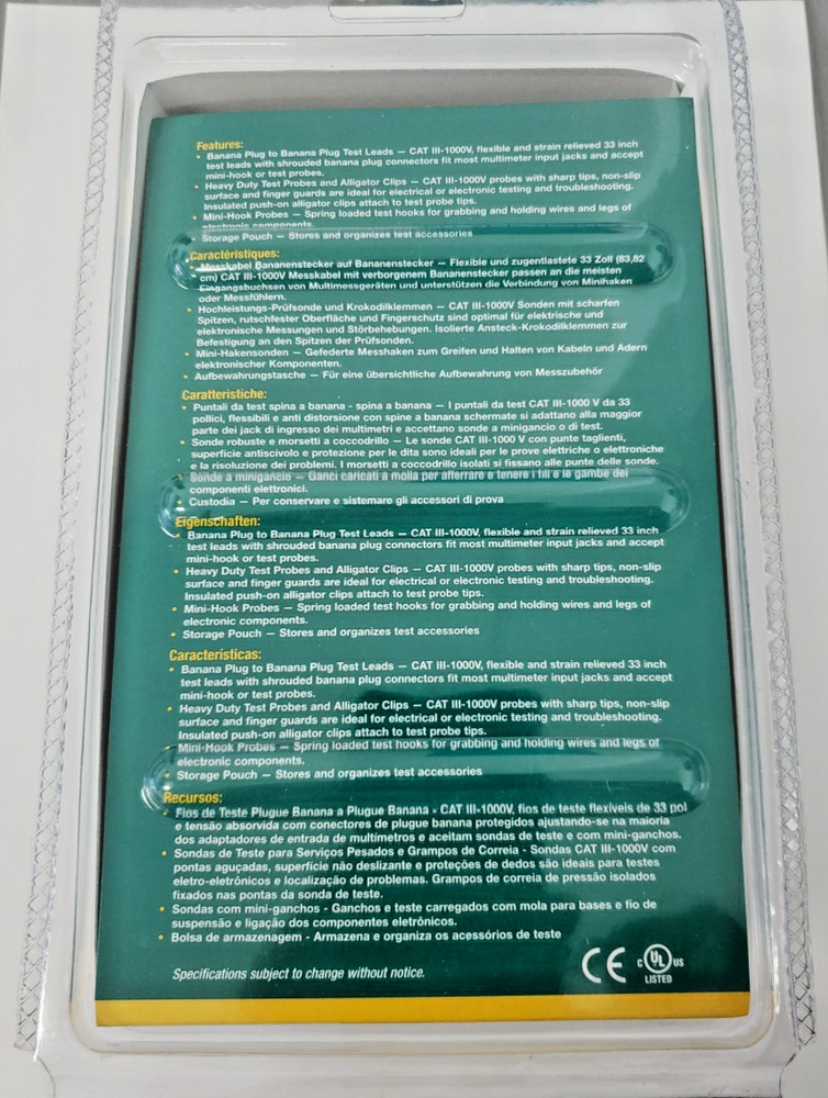 Extech TL809: Electronic Test Lead Kit 8-piece test lead kit