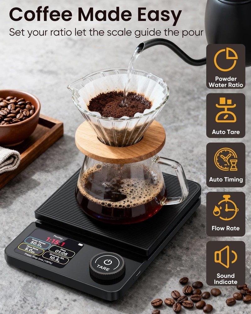 INSMART Bluetooth Coffee Scale w Timer 0.1g Precision Espresso Pour Over App
