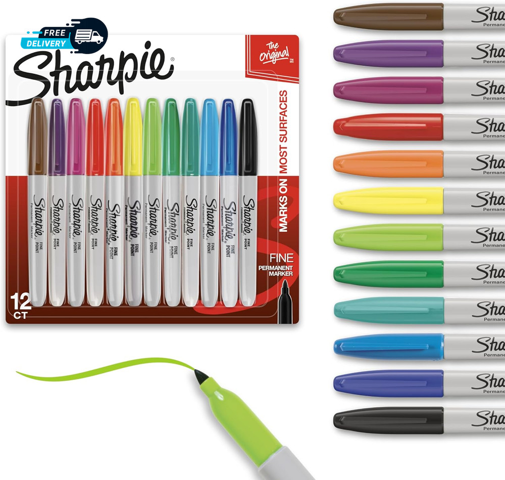 Permanent Markers Fine Tip12 Count - Quick Drying Fade Resistant Arts & Crafts
