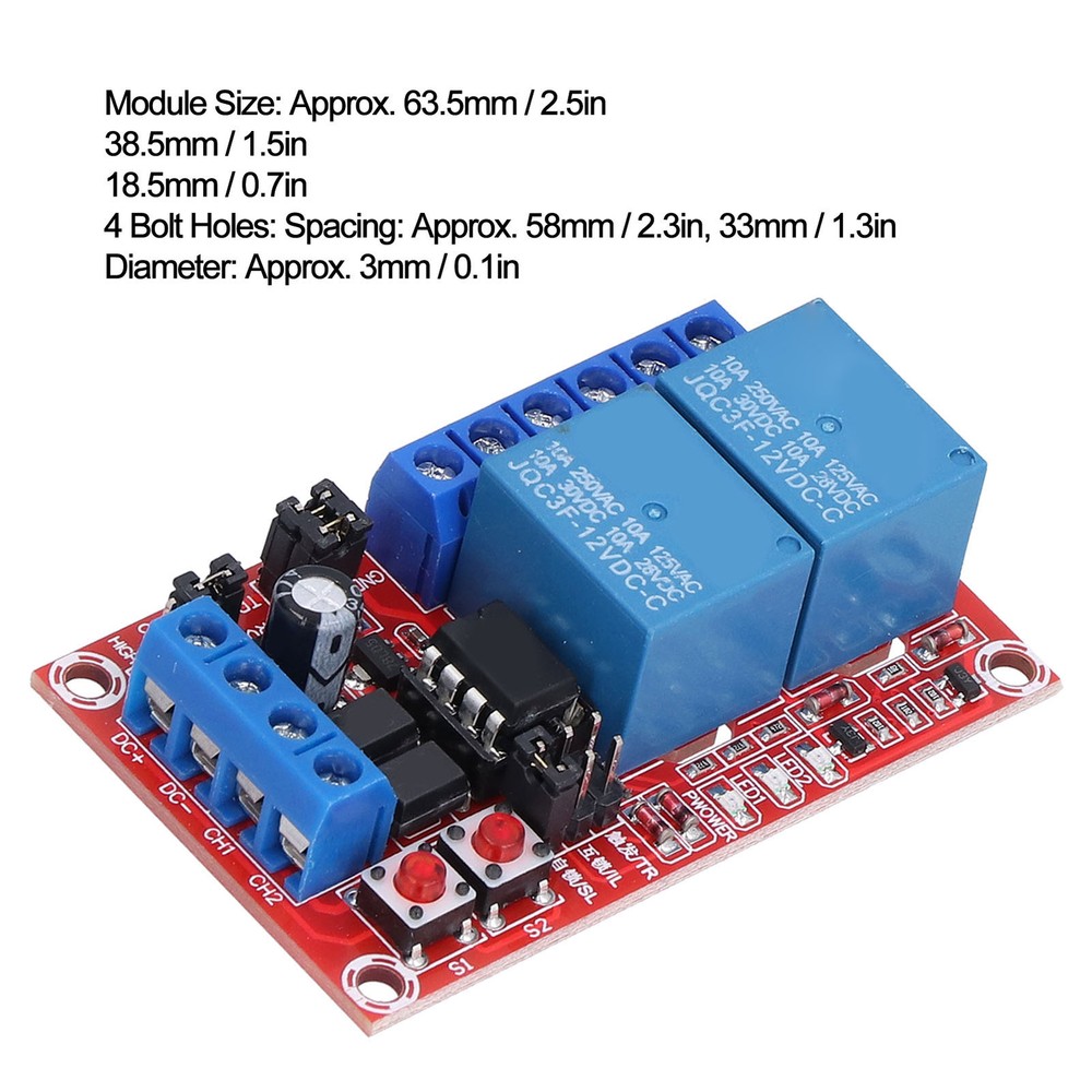 Relay Module 2 Channel Button Self-Locking Interlock High Low Level Trigger