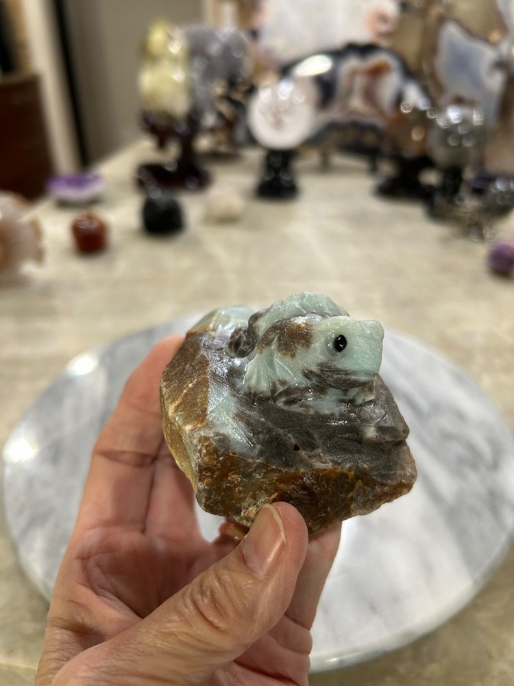 Natural Amazonite hand carved Frog