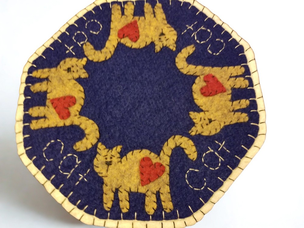 Primitive Cat Candle Mat, 11" Dia.