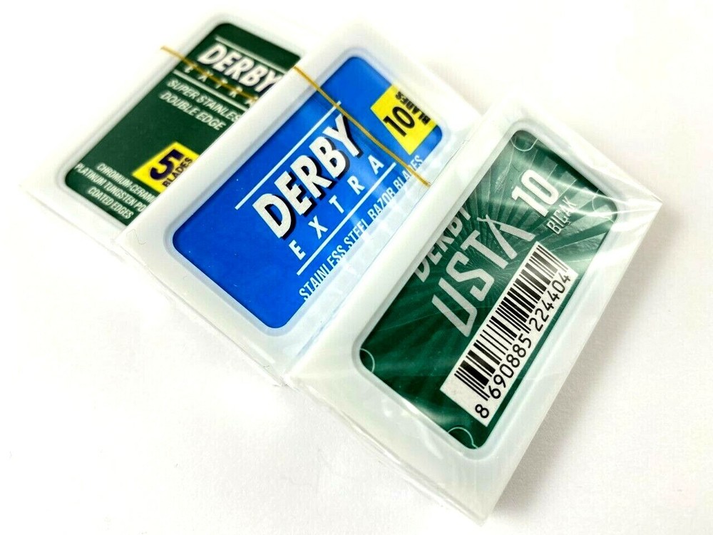 25X USTA razor blades DERBY Extra Blue Green Shaving Double Edge Sampler
