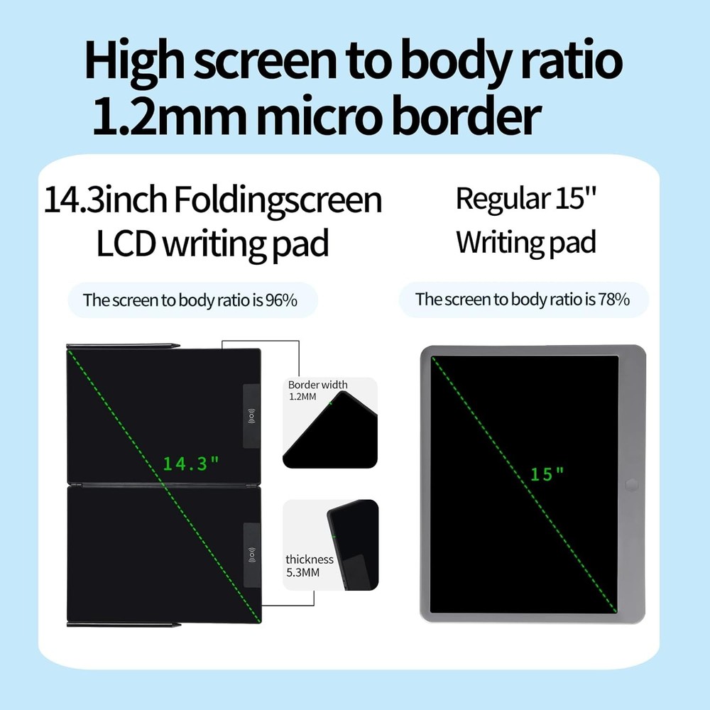 14.3 Inch Foldable LCD Writing Tablet - Rechargeable Digital Notepad for Adul