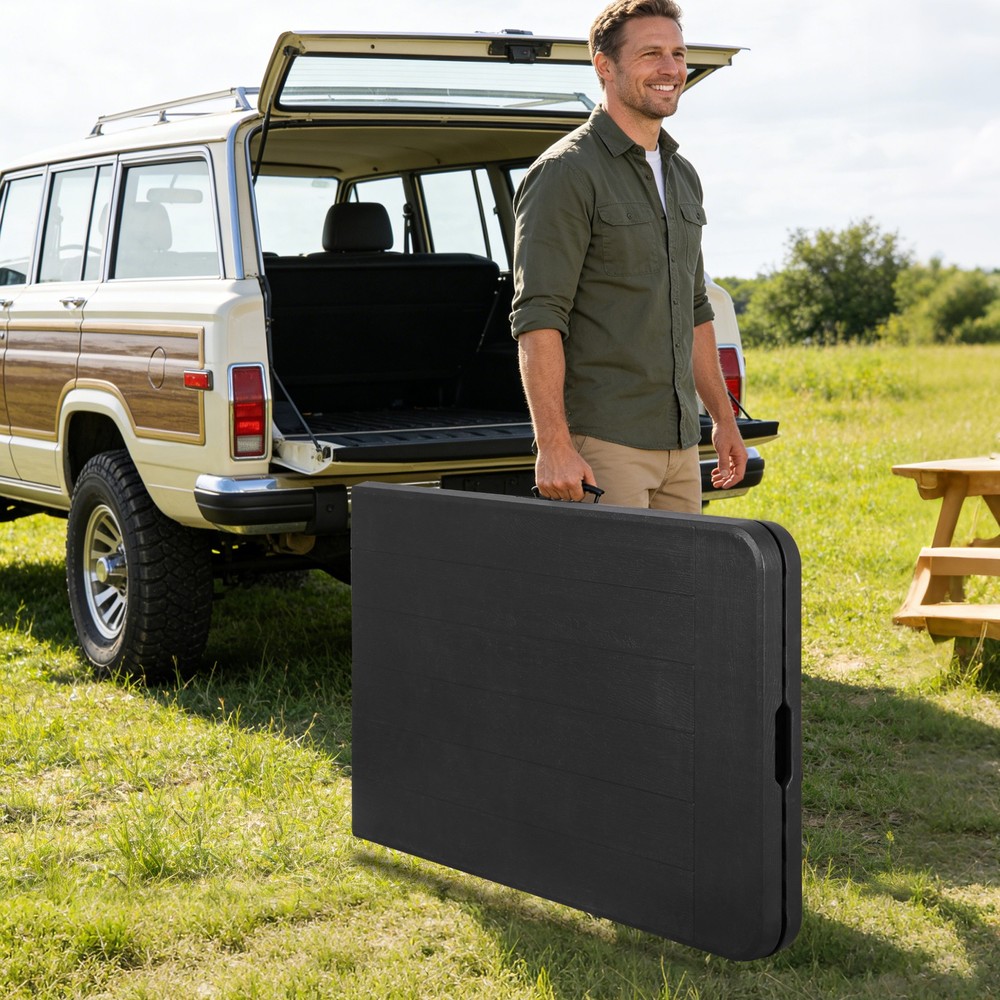 8FT Portable Folding Table Fold-in-Half Plastic Table for Dining Picnic Black