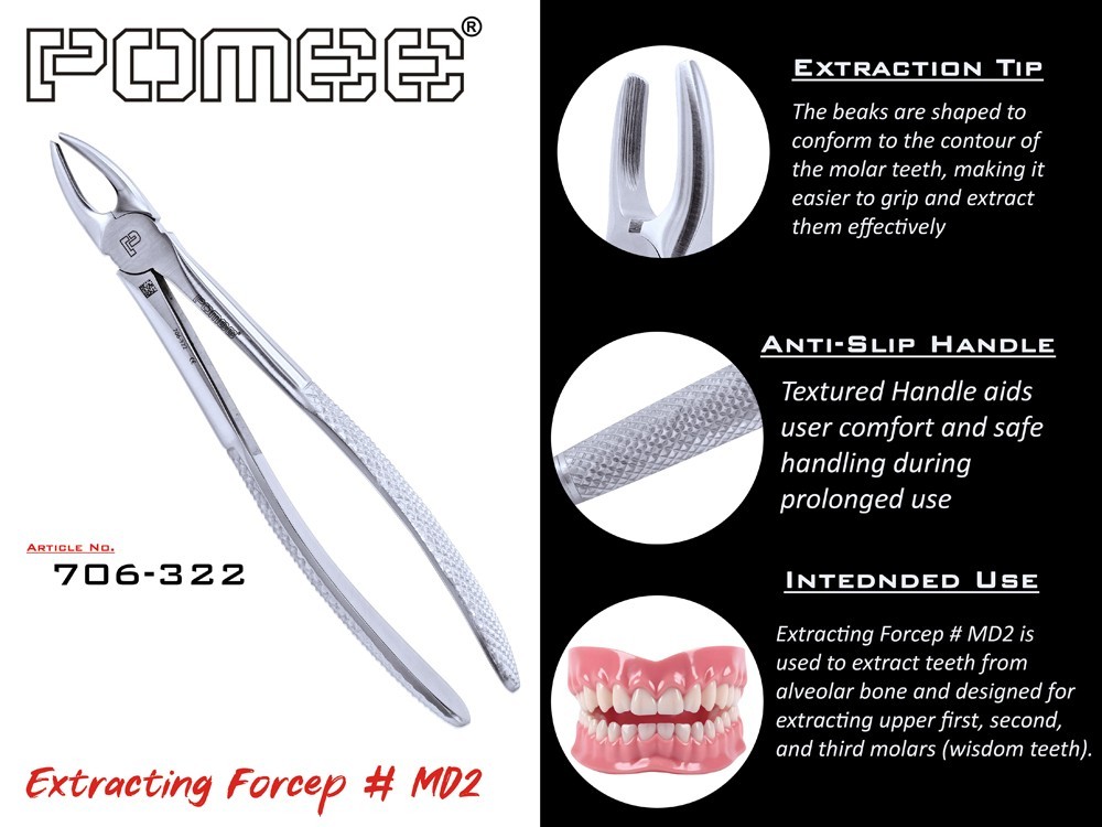 Pomee USA Extracting Forceps #MD2 Universal Upper 1st 2nd & 3rd Molars