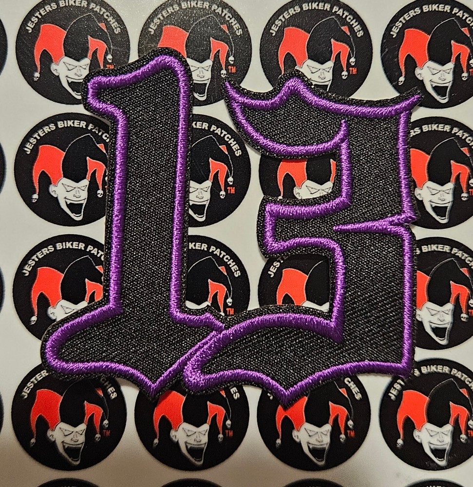 Number 13 Purple on Black # 13 Patch Embroidered Biker Patch