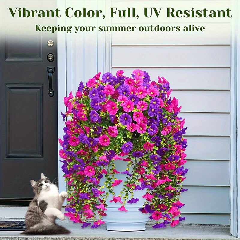4PCS Artificial Morning Glory Vines UV Resistant Hanging Flowers Outdoor Decor