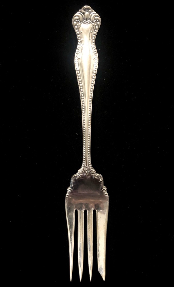 Antique Oneida BERNICE 1900 Silverplate Cold Meat Serving FORK Beaded 8 1/2”