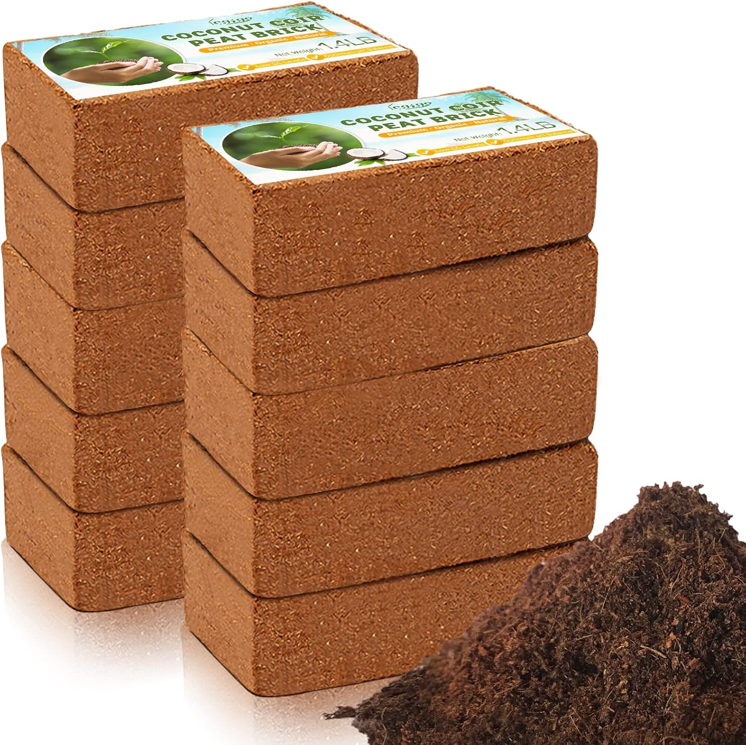 Legigo Pack of 10 Organic Coco Coir Bricks- 100% Natural Compressed Coco Peat Br