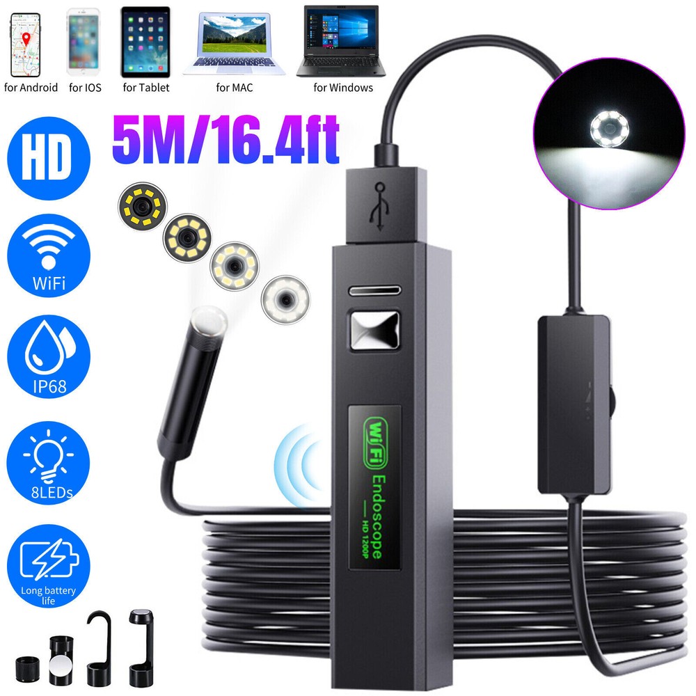 5M 8LED WiFi Borescope Endoscope Snake Inspection Camera for iPhone Android iOS