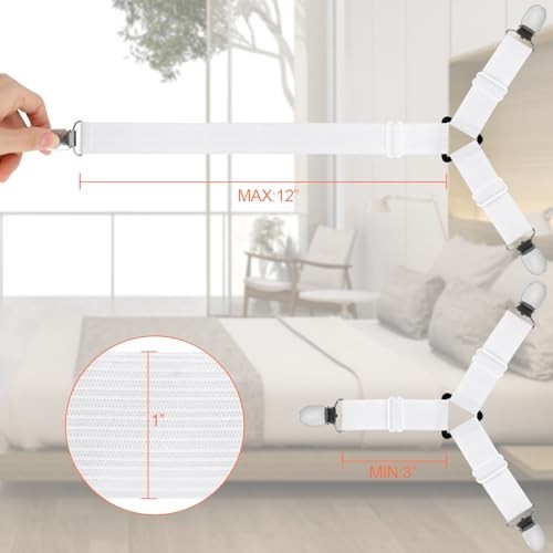 4 or 8 Pcs Sheet Straps with Metal Clips, Triangle Bed Straps