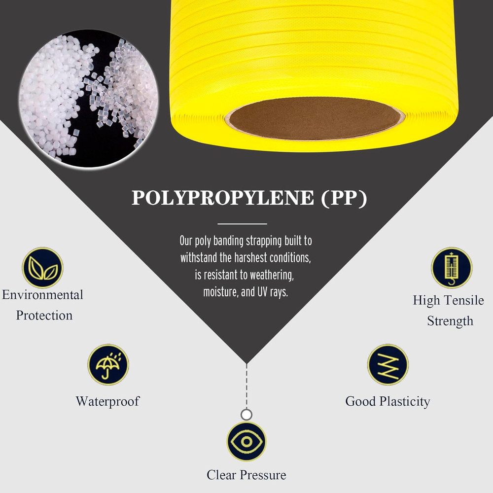 Poly Strapping, Packaging Banding Strap, Pallet Strapping Roll 3280' Yellow