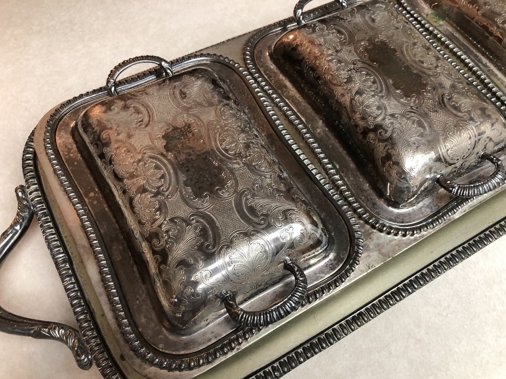 Antique Crown Silver Co. Divided Platter & Serving Tray Lids Marked