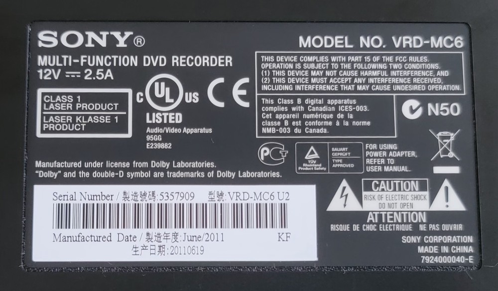 SONY DVDirect VRD-MC6 Multi-Function DVD Recorder w/ 2.7" Screen+AVCHD Recording